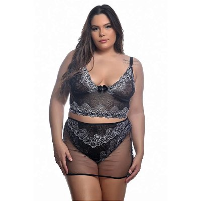 Conjunto Sensual Bicolor Com Sainha Plus Size Hot Love