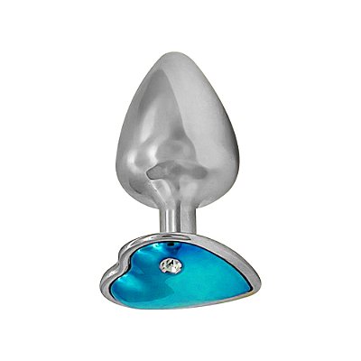 Plug Anal De Metal Cromado Com Pedra De Coração Hard - Azul