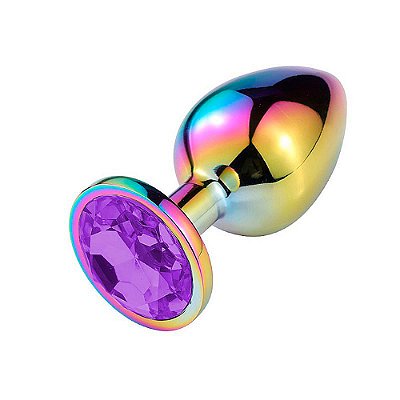 Plug Anal De Aço Com Pedra De Cristal  Tamanho M  Sexy Import - Roxo