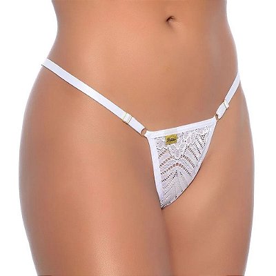 Tanga Fio Erótica "delícia" Com Strass Patitex - Branco