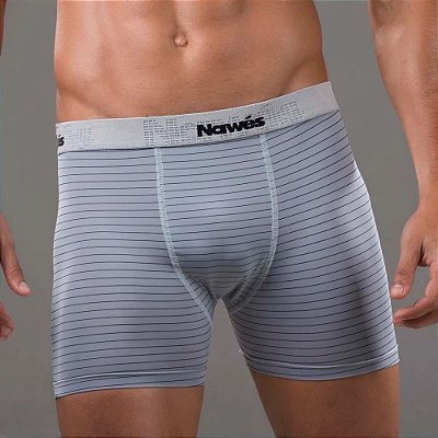 Cueca Boxer Adulto Em Microfibra Listrada Nawes - Cinza