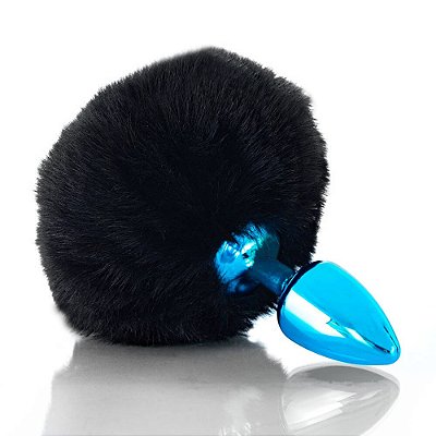 Plug Azul Com Pompom Pelúcia Hard  - Preto