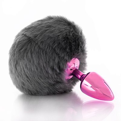 Plug Rosa Com Pompom Pelúcia Hard  - Cinza