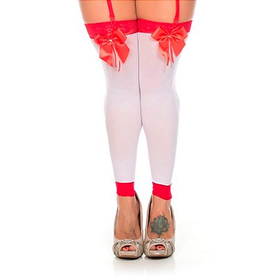 Meia Leg Com Laço Pimenta Sexy - Branco Com Vermelho