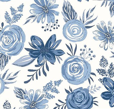 Tricoline felicidade em flores azul 25x150cm - Un