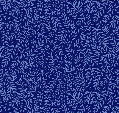 Tricoline folhinhas azul fundo escuro 25x150cm - Un