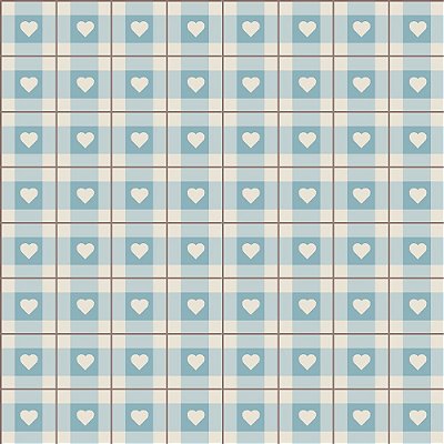 Tricoline xadrez coração kawaii azul 25x150cm - Un