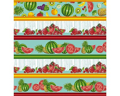 Tricoline faixas salada de frutas fundo azul 53x150cm - Un