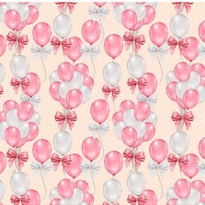 Tricoline digital balãozinhos rosas 25x150cm - Un