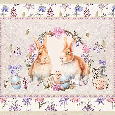 Tricoline digital painel jogo americano coelhos e flores 39x150cm - Un