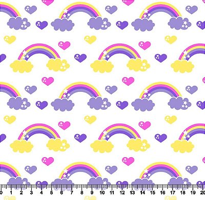 Tricoline arco iris fundo bege 25x150cm - Un