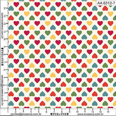 Tricoline amor amour corações multicores fundo branco 50x150cm - Un