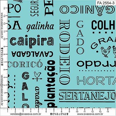 Tricoline estampado fazendinha fundo azul 50x150cm - Un