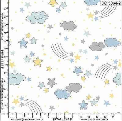Tricoline sonhos nuvem amarela fundo branco 50x150cm - Un