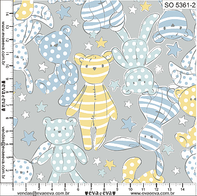 Tricoline sonhos urso amarelo fundo cinza 50x150cm - Un