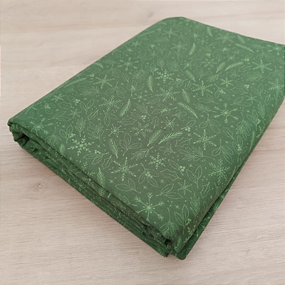 Tricoline natal flocos de neve fundo verde 50x150cm - Un