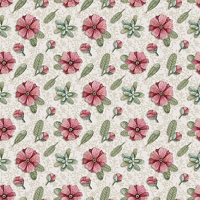Tricoline digital mini flores bege amizade verdadeira 50x150cm - Un