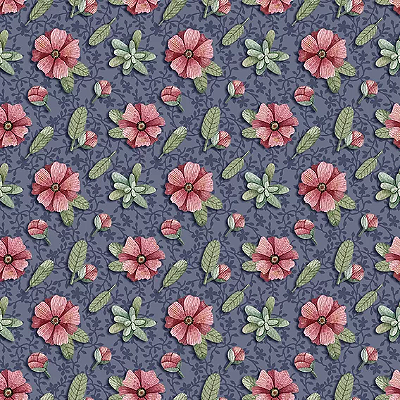 Tricoline digital mini flores marinho amizade verdadeira 50x150cm - Un