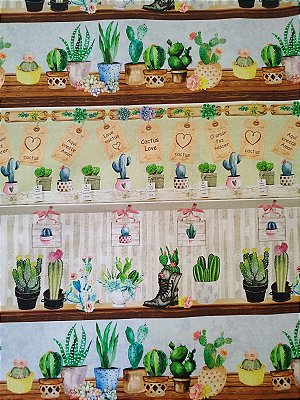Tricoline digital faixas um amore de cactos 53x150cm - Un