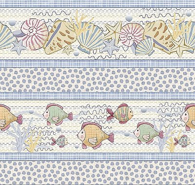 Tricoline digital faixas peixes e conchas 50x150cm - Un