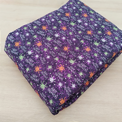 Tricoline Dig. Halloween aranhas fundo roxo 50x150cm - Un