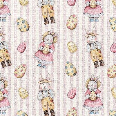 Tricoline digital mini coelhos fundo rosa 50x150cm - Un