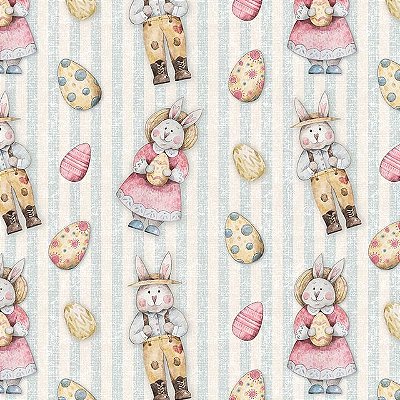 Tricoline digital mini coelhos fundo azul 50x150cm - Un