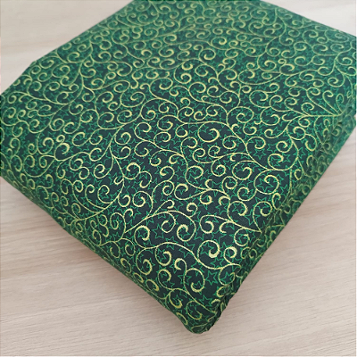 Tricoline estampado natal arabesco fundo verde 50x150cm - Un