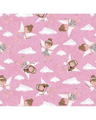 Tricoline estampado fadas rosa 50x150cm - Un