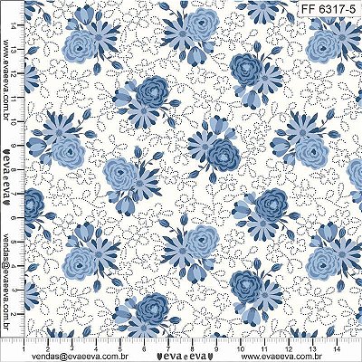Tricoline felicidade em flores pequenas azul 50x150cm - Un