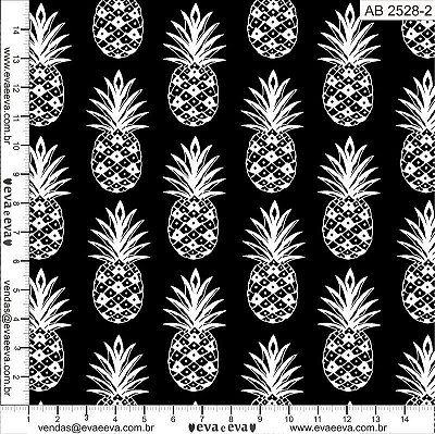 Tricoline preto e branco abacaxi fundo preto 50x150cm - Un