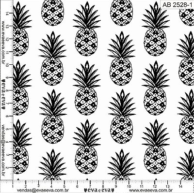 Tricoline preto e branco abacaxi fundo branco 50x150cm - Un
