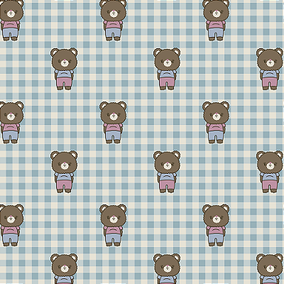 Tricoline ursinhos kawaii azul 50x150cm - Un