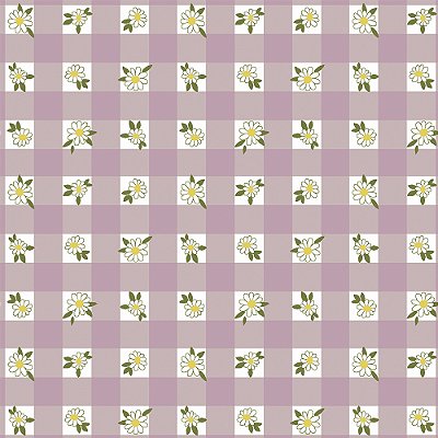 Tricoline mini daisy no xadrez rose 50x150cm - Un