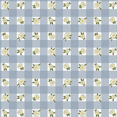 Tricoline mini daisy no xadrez azul 50x150cm - Un