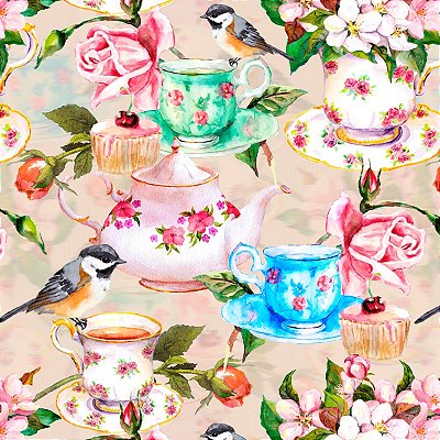 Tricoline digital chá com passáros 50x150cm - Un