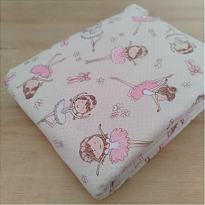 Tricoline estampado bailarina fundo poá creme 50x150cm - Un