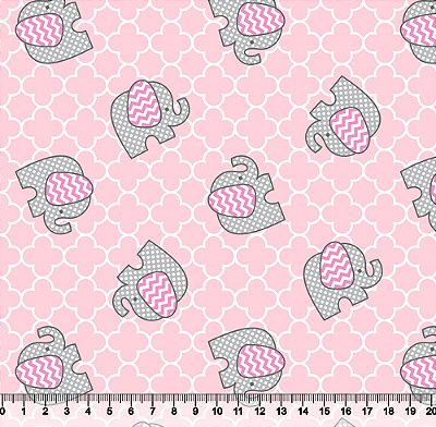 Tricoline elefantes cinzas fundo rosa 50x150cm - Un