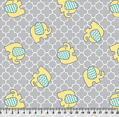 Tricoline elefantes amarelos fundo cinza 50x150cm - Un