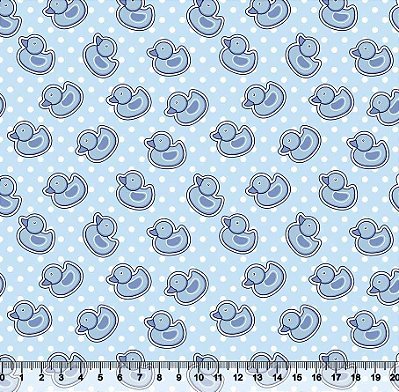 Tricoline patinhos fundo poá azul 50x150cm - Un