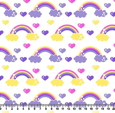 Tricoline arco iris fundo bege 50x150cm - Un