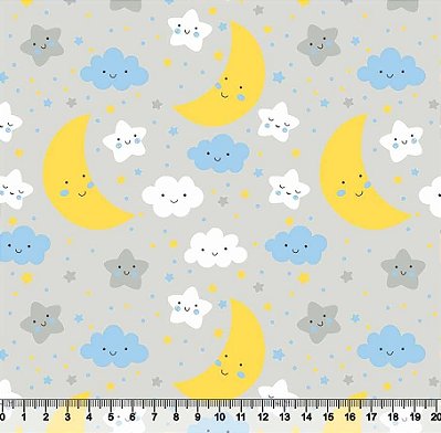 Tricoline nuvens fundo cinza 50x150cm - Un