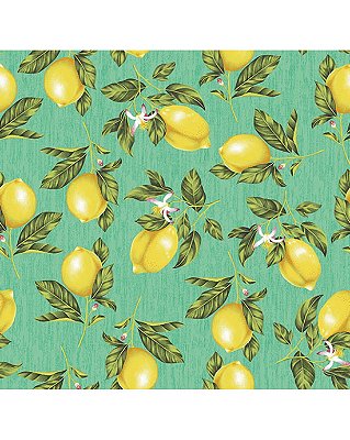 Tricoline estampado limão fundo tiffany 50x150cm - Un