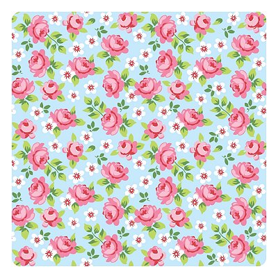 Viés de Algodão Largo Tijuca Peripan Estampado 35mmx20m - C9811 Rosas Fundo Azul