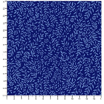 Tecido Tricoline 100% Algodão Folhinhas 50x150cm - Azul Fundo Escuro
