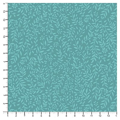 Tecido Tricoline 100% Algodão Folhinhas 50x150cm - Azul Claro