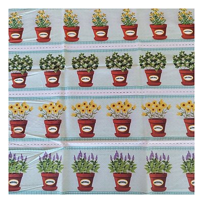 Tricoline 100% algodão barrados 50x148cm c/ 11 faixas - Vasinhos de especiarias e erva