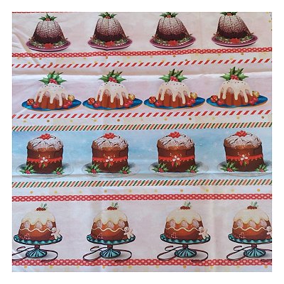 Tricoline 100% algodão barrados 50x148cm c/ 11 faixas - Panetone de Natal