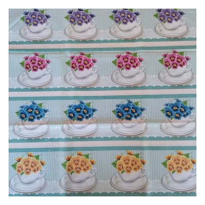 Tricoline 100% algodão barrados 50x148cm c/ 11 faixas - Amor perfeito fundo Tiffany