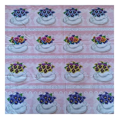 Tricoline 100% algodão barrados 50x148cm c/ 11 faixas - Amor perfeito fundo salmão